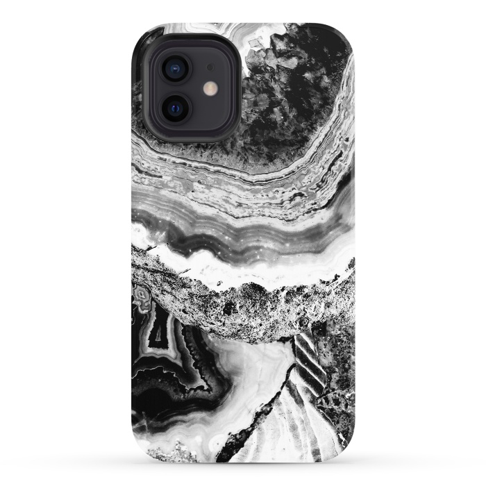 iPhone 12 StrongFit Black and white geode marble art by Oana 