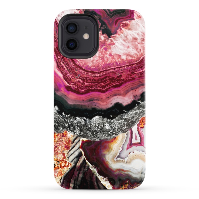 iPhone 12 StrongFit Vibrant pink gold agate geode stones by Oana 