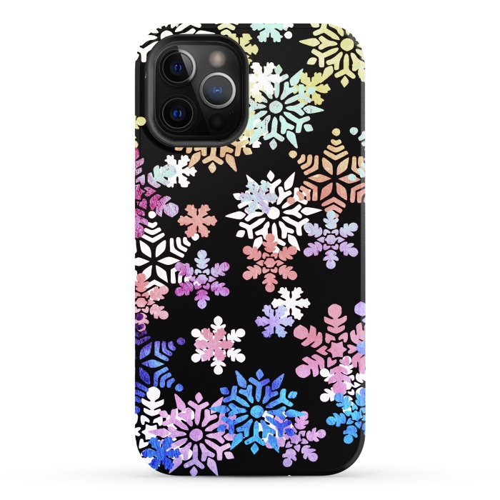 iPhone 12 Pro StrongFit Rainbow colourful snowflakes Christmas pattern by Oana 