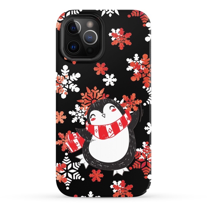 iPhone 12 Pro StrongFit Cute penguin and winter snowflakes Jolly Christmas illustration by Oana 