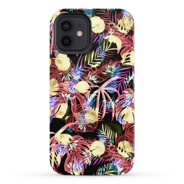 iPhone 12 StrongFit Colourful painted tropical leaves and pineapples by Oana 