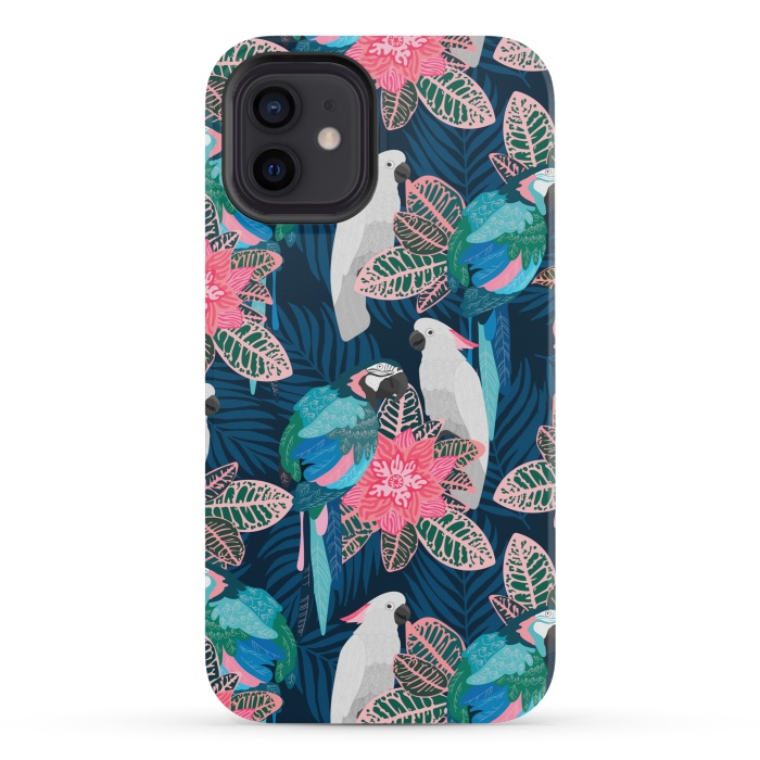 iPhone 12 mini StrongFit Tropical birds by Julia Badeeva