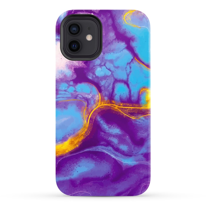 iPhone 12 StrongFit blue purple gold marble by haroulita