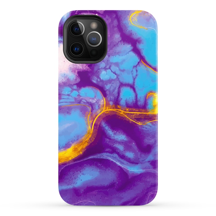 iPhone 12 Pro StrongFit blue purple gold marble by haroulita
