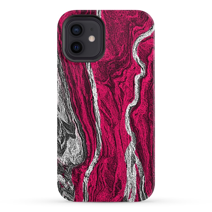 iPhone 12 StrongFit Pink and white marble textured design by Josie
