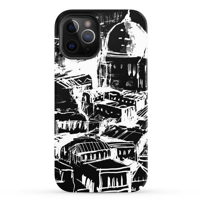 iPhone 12 Pro StrongFit Venice Italian cityscape white ink sketch by Oana 