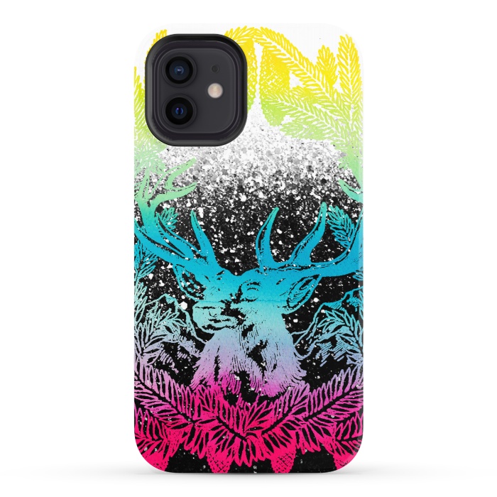 iPhone 12 StrongFit Gradient reindeer and pine leaves illustration by Oana 