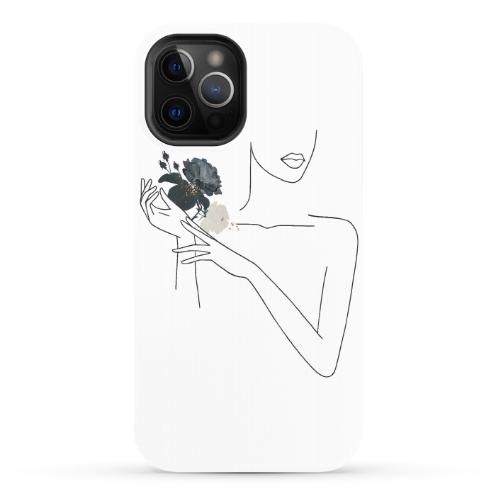 iPhone 12 Pro StrongFit Lineart Girl With Black Flowers by DaDo ART