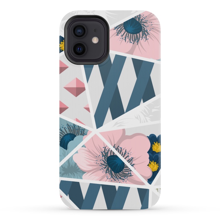 iPhone 12 mini StrongFit BLUE PINK FLORAL PATCHWORK by MALLIKA