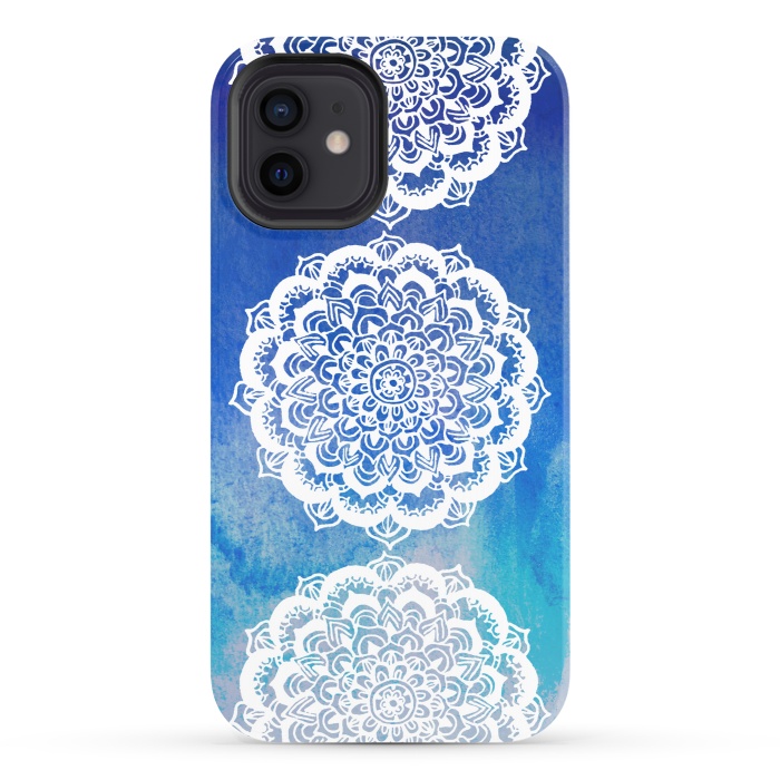 iPhone 12 StrongFit Intricate Mandala on Watercolor Blue by Tangerine-Tane