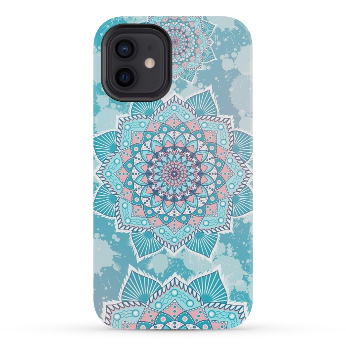 iPhone 12 mini StrongFit Flower mandala turquoise blue by Jms