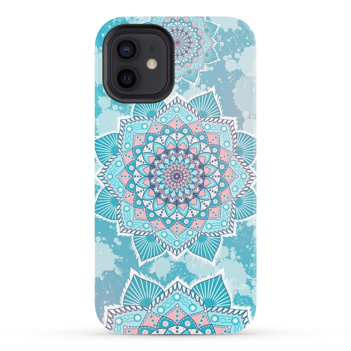 iPhone 12 StrongFit Flower mandala turquoise blue by Jms