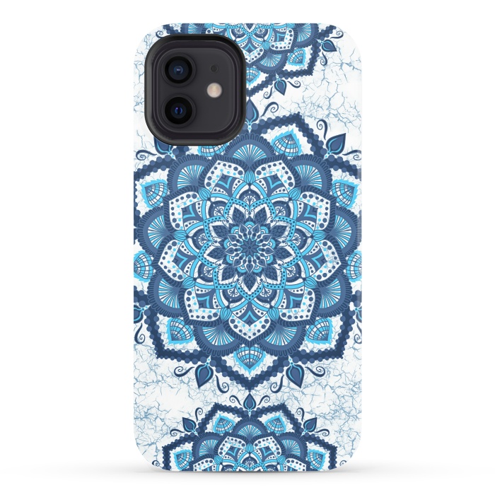 iPhone 12 StrongFit Blue white flower mandalas art by Jms