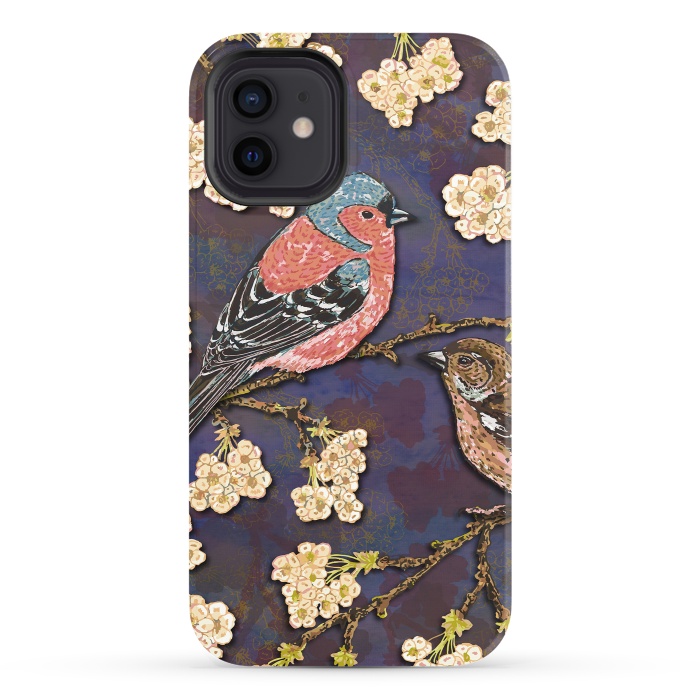 iPhone 12 StrongFit Chaffinches in Cherry Blossom by Lotti Brown