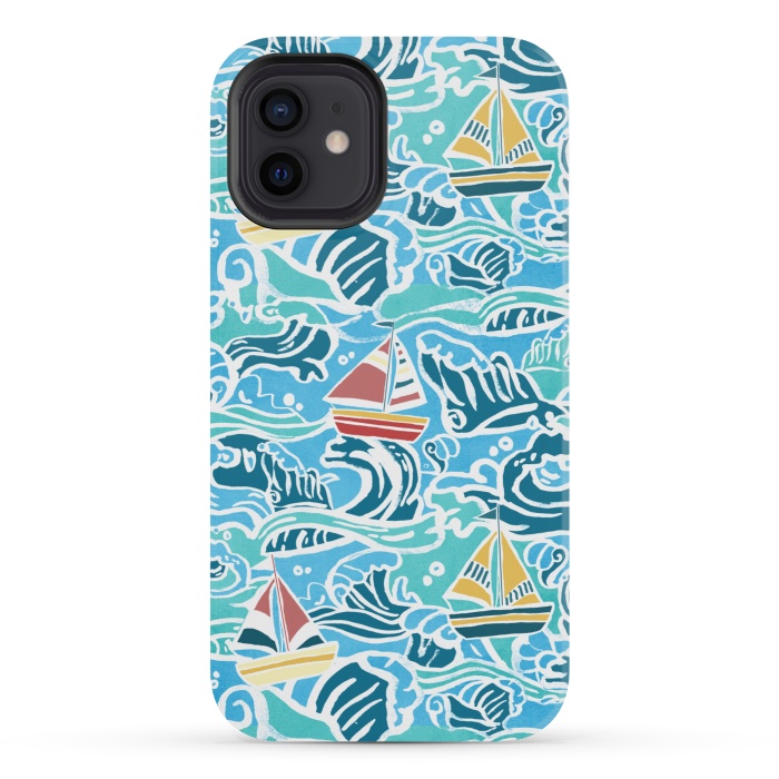 iPhone 12 mini StrongFit Sailboats & Waves by Tangerine-Tane