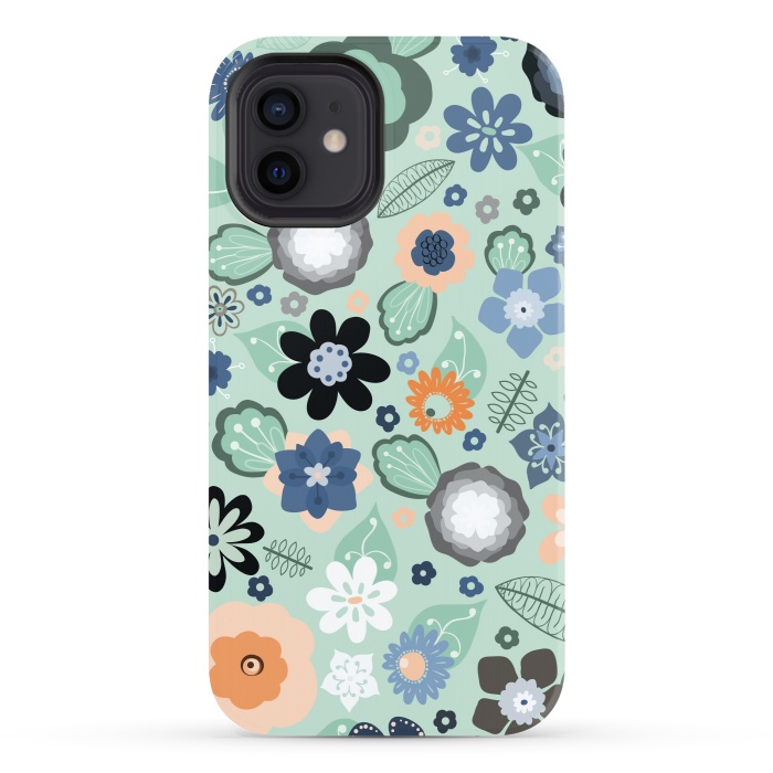 iPhone 12 StrongFit Kitsch 70s Flowers in Light Blue by Paula Ohreen