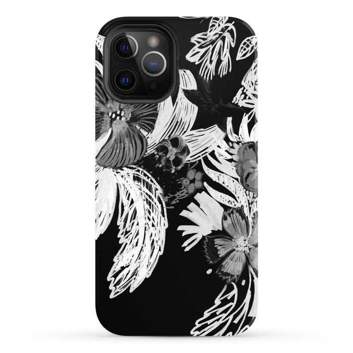 iPhone 12 Pro StrongFit Black and white marker sketched flowers by Oana 