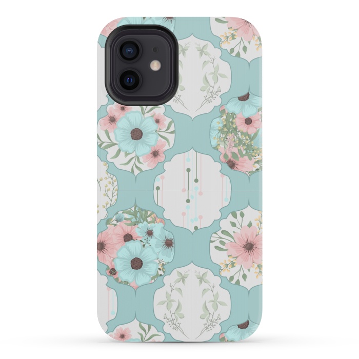 iPhone 12 mini StrongFit BLUE FLORAL PATCHWORK  by MALLIKA