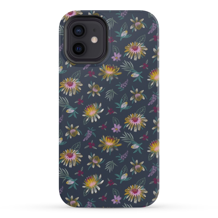 iPhone 12 mini StrongFit Blue Floral by Tishya Oedit