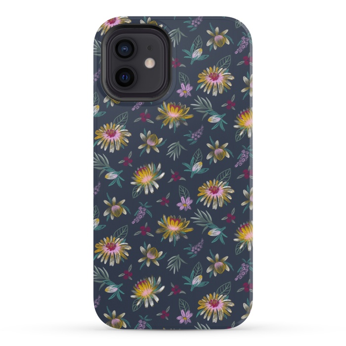iPhone 12 StrongFit Blue Floral by Tishya Oedit