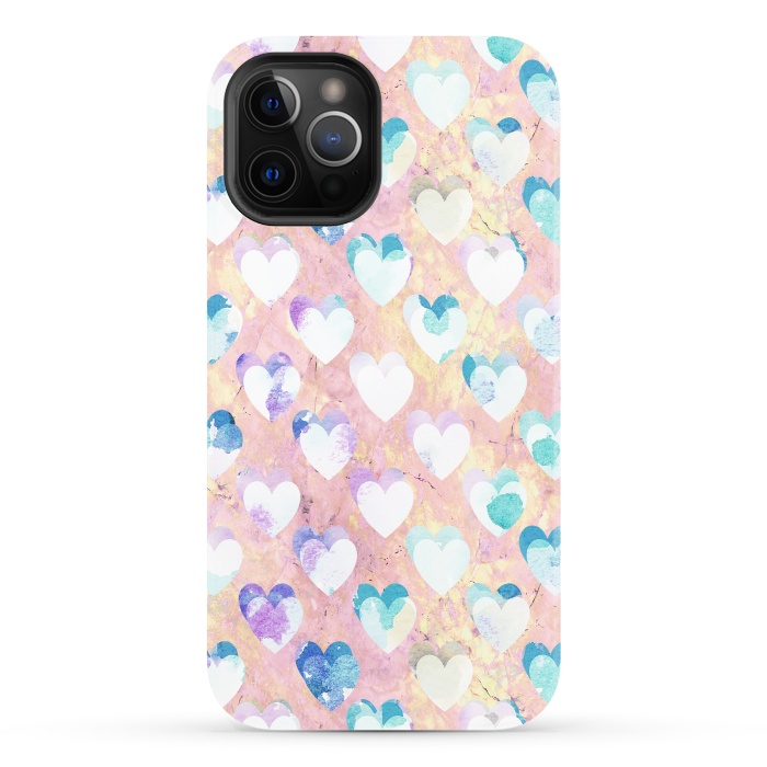 iPhone 12 Pro StrongFit Pastel painted hearts on pink marble Valentine by Oana 