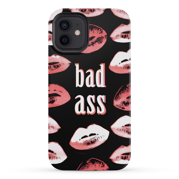 iPhone 12 mini StrongFit Badass lipstick kisses quote design by Oana 