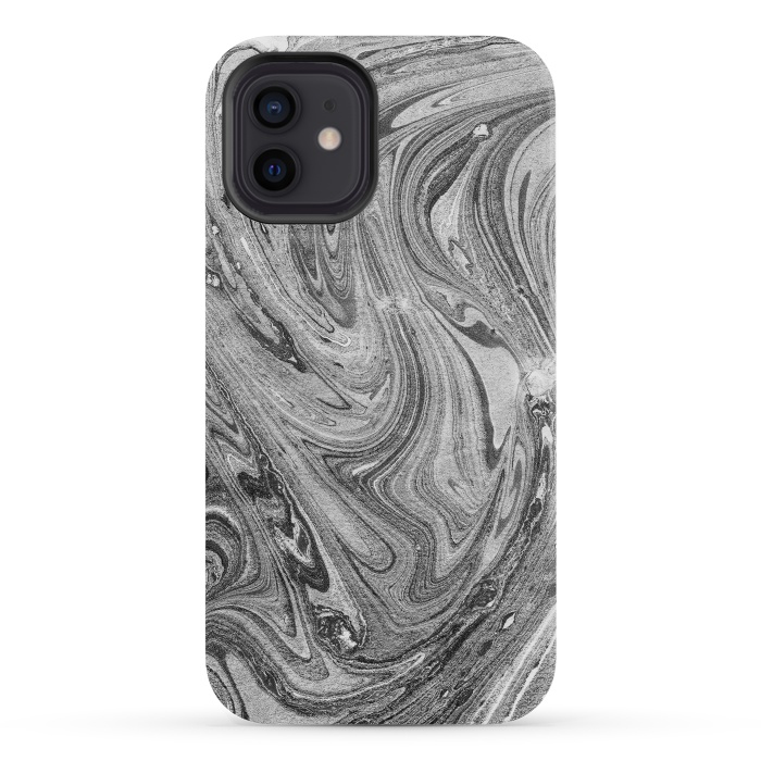 iPhone 12 mini StrongFit Dark grey marble swirl by Oana 