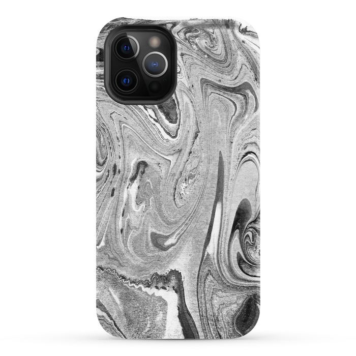 iPhone 12 Pro StrongFit Monochrome liquid marble art swirls by Oana 