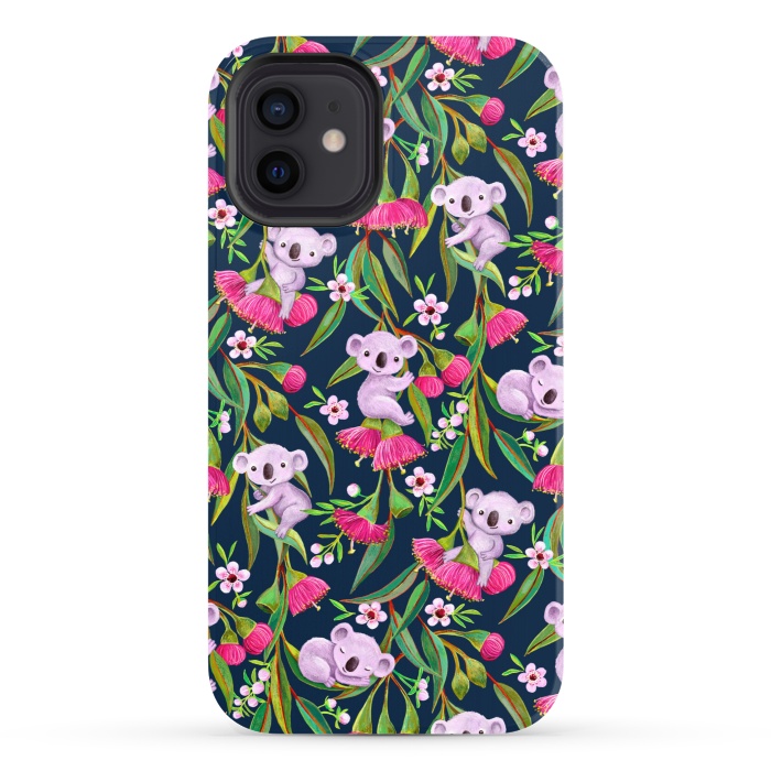 iPhone 12 StrongFit Teeny Tiny Koalas with Tea Tree Blossoms and Eucalyptus Flowers by Micklyn Le Feuvre