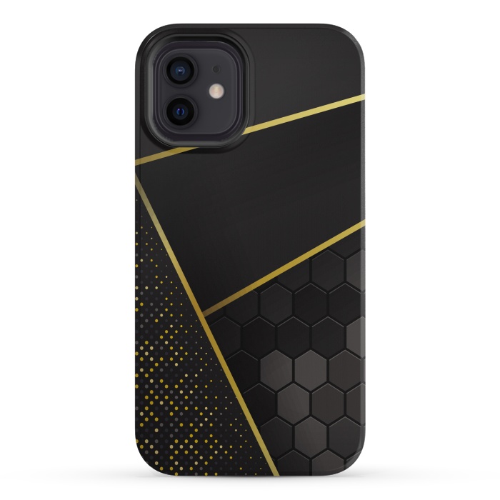 iPhone 12 mini StrongFit black gold geometrical art by haroulita