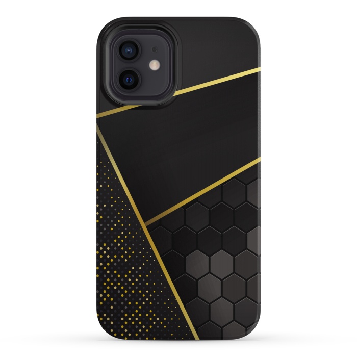 iPhone 12 StrongFit black gold geometrical art by haroulita