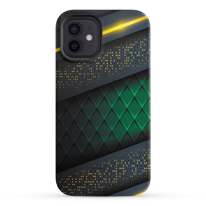 iPhone 12 StrongFit black green geometrical by haroulita
