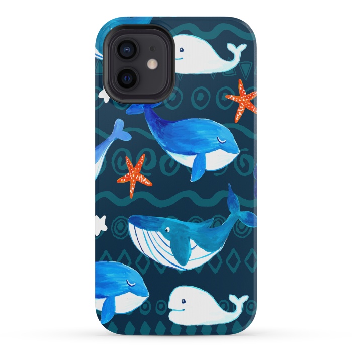 iPhone 12 mini StrongFit watercolor whales by haroulita