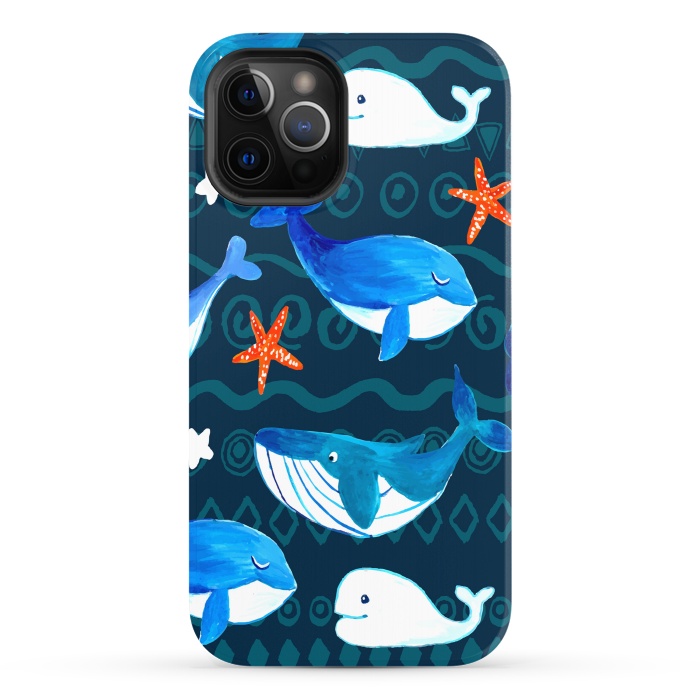 iPhone 12 Pro StrongFit watercolor whales by haroulita
