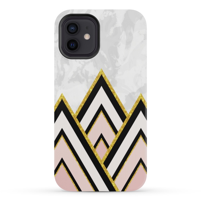 iPhone 12 mini StrongFit Geometric pink gold triangles by Jms