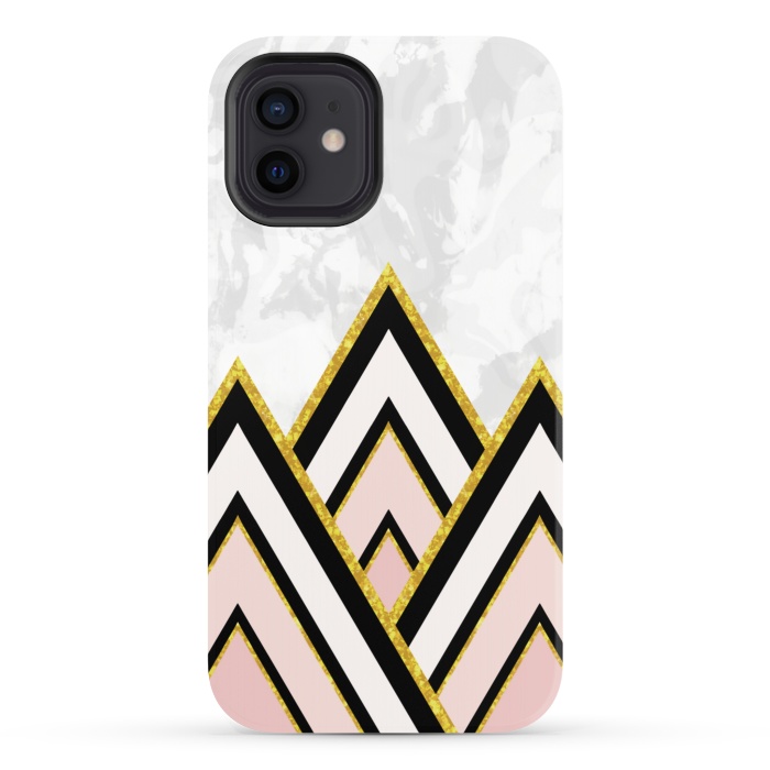 iPhone 12 StrongFit Geometric pink gold triangles by Jms