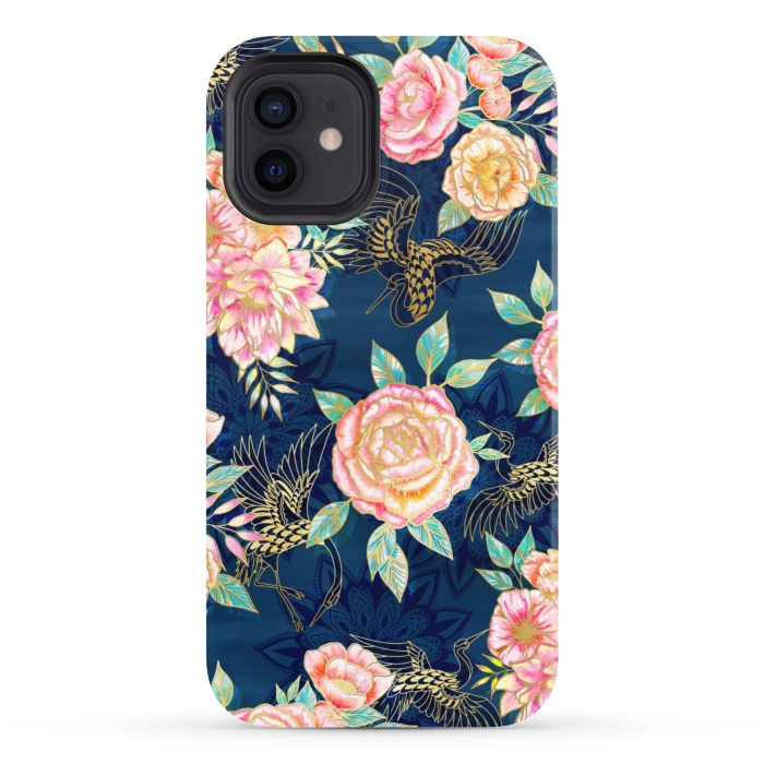 iPhone 12 StrongFit Gilded Peonies and Cranes by gingerlique