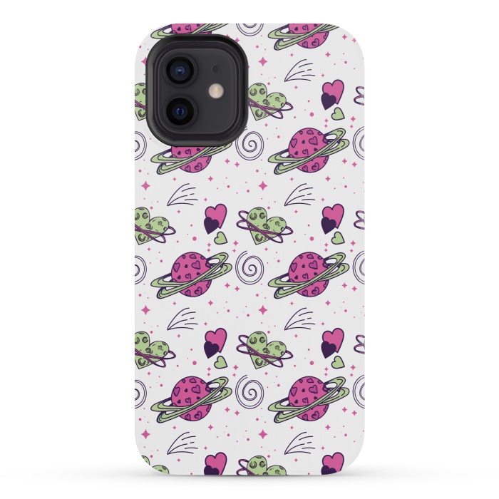 iPhone 12 mini StrongFit PINK GREEN SPACE LOVE PATTERN by MALLIKA