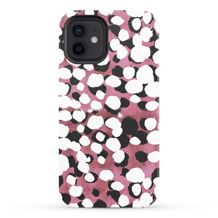 iPhone 12 StrongFit Ink spots on metallic pink stone by Oana 
