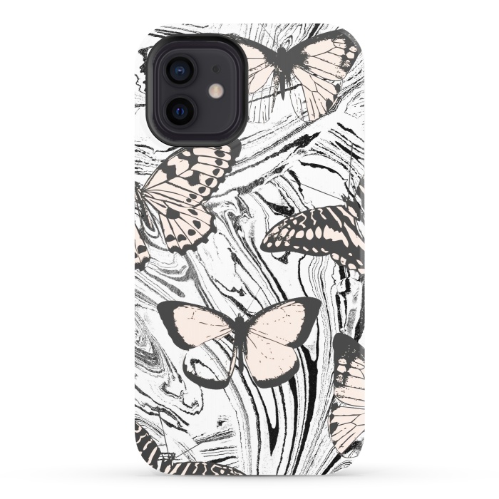 iPhone 12 StrongFit Butterflies and black ink marble by Oana 