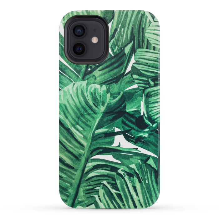 iPhone 12 mini StrongFit Tropical State of Mind | Watercolor Palm Banana Leaves Painting | Botanical Jungle Bohemian Plants by Uma Prabhakar Gokhale