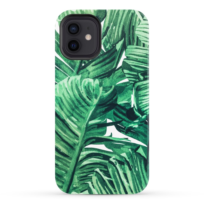 iPhone 12 StrongFit Tropical State of Mind | Watercolor Palm Banana Leaves Painting | Botanical Jungle Bohemian Plants by Uma Prabhakar Gokhale