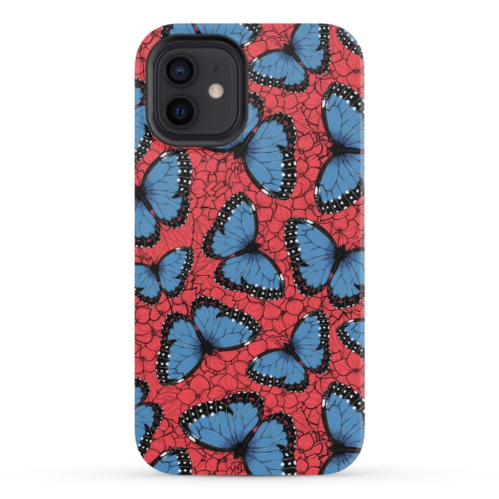 iPhone 12 mini StrongFit Blue Morpho butterfly on red hydrangea by Katerina Kirilova