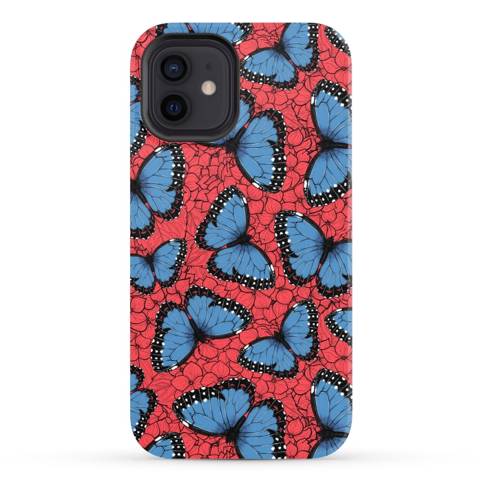 iPhone 12 StrongFit Blue Morpho butterfly on red hydrangea by Katerina Kirilova