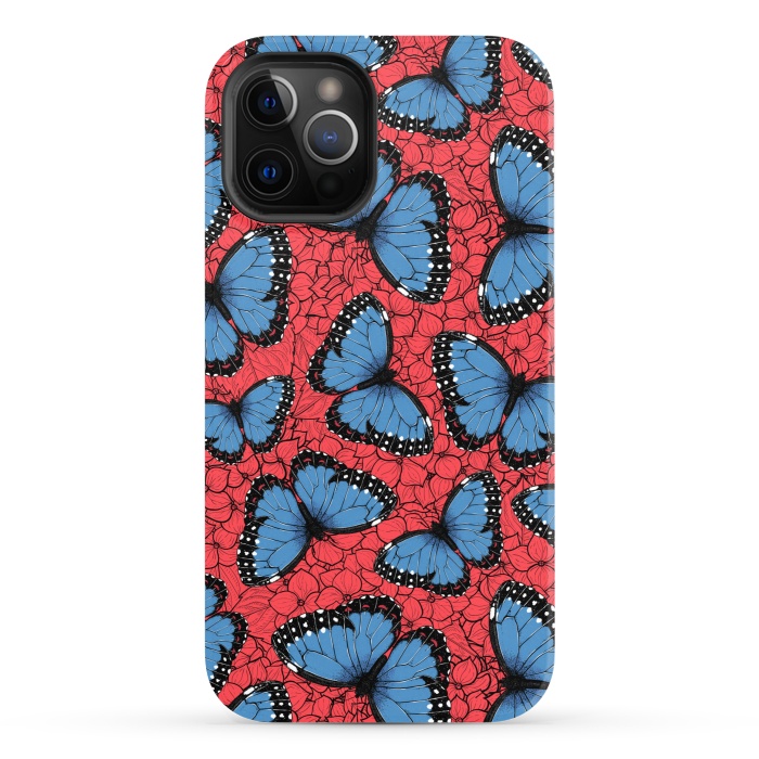 iPhone 12 Pro StrongFit Blue Morpho butterfly on red hydrangea by Katerina Kirilova