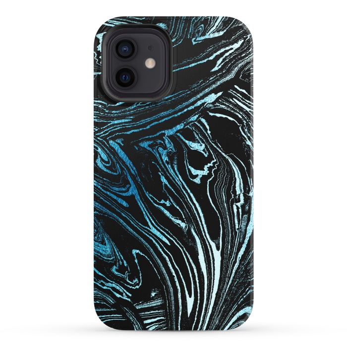 iPhone 12 StrongFit Metallic blue marble stripes by Oana 