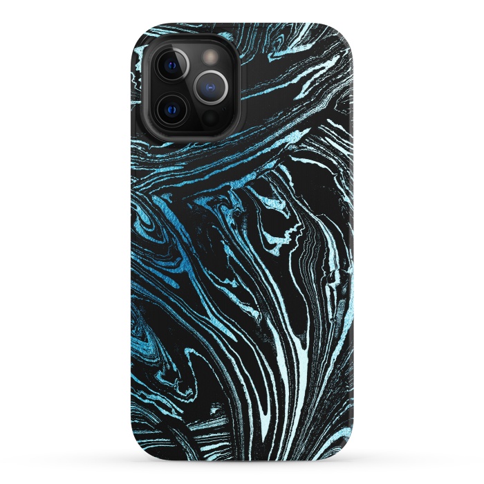 iPhone 12 Pro StrongFit Metallic blue marble stripes by Oana 