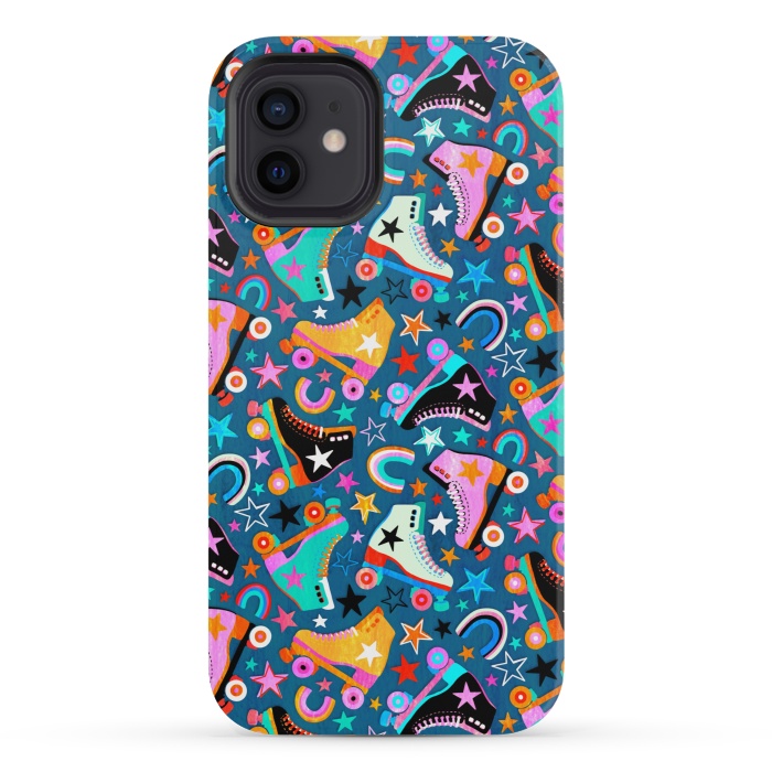 iPhone 12 mini StrongFit Retro Rainbow Roller Skates and Stars by Micklyn Le Feuvre
