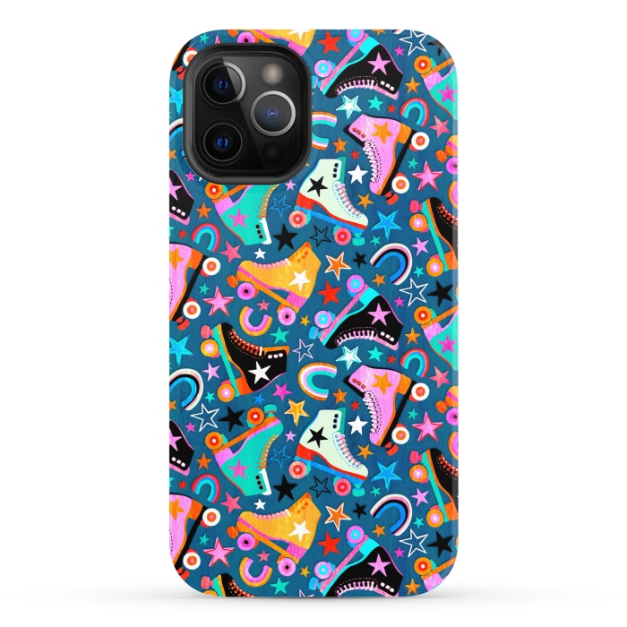 iPhone 12 Pro StrongFit Retro Rainbow Roller Skates and Stars by Micklyn Le Feuvre