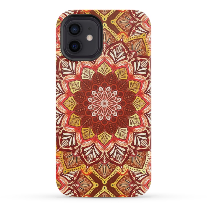 iPhone 12 mini StrongFit Boho Mandala in Rust Red and Faux Gold by Micklyn Le Feuvre